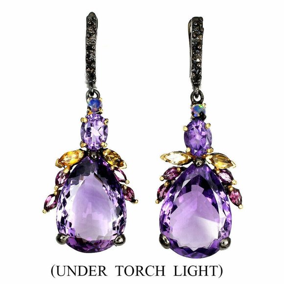 Jewelry - AMETHYST CITRINE FIRE OPAL 925 STERLING SILVER DANGLE EARRINGS BOHO GOTH WEDDING